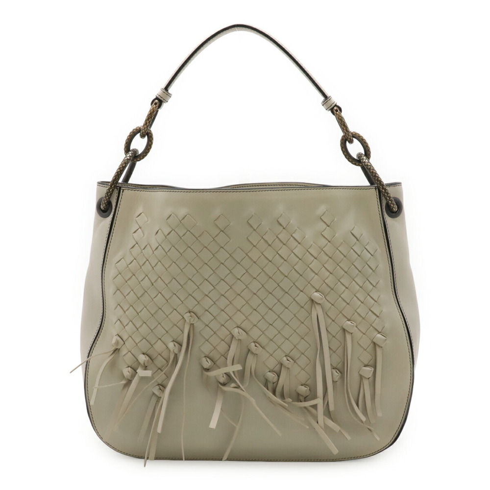 BOTTEGA VENETA Intrecciato Brio Shoulder Bag, Knot Leather, Light Greige, 494119